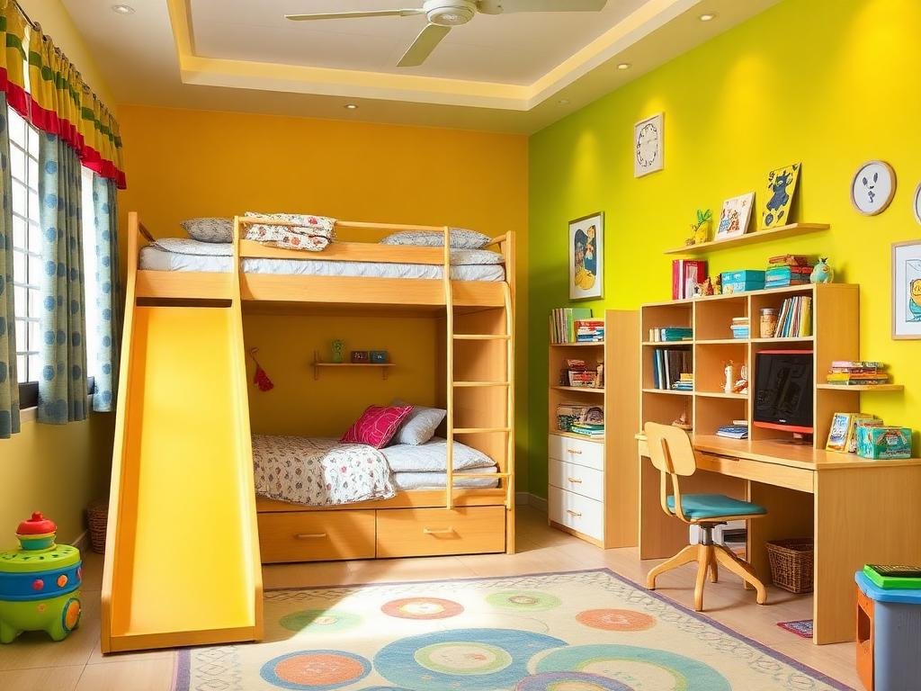 Kids Bedroom with Study Desk & Bunk Bed