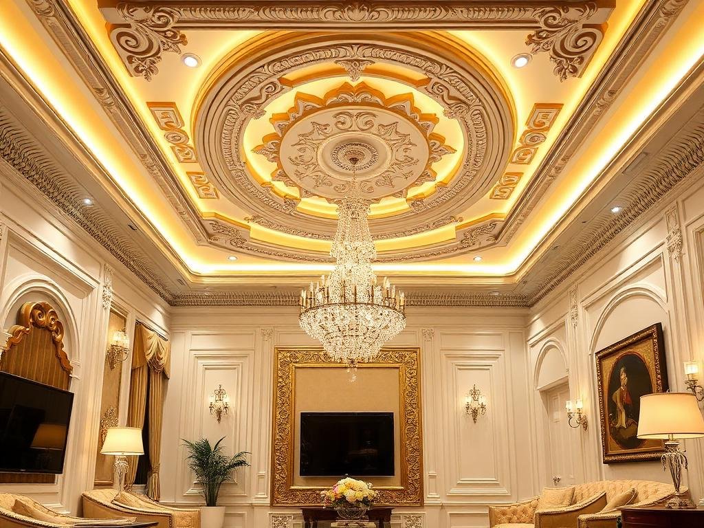 Classic POP False Ceiling with Intricate Molding & Cove Lighting