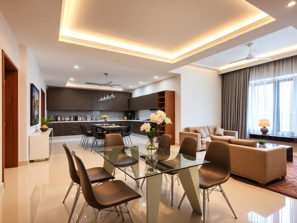 Open Plan Dining Room with False Ceiling & Ambient LED