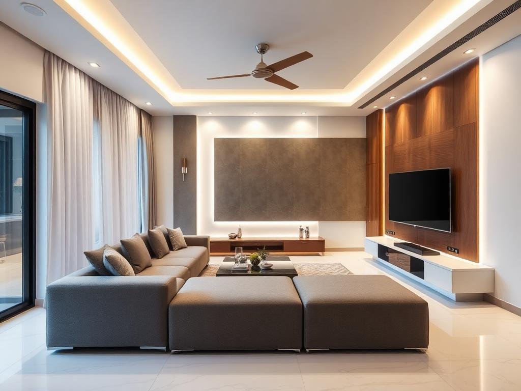 Modern Living Room with TV Unit & LED Backlight