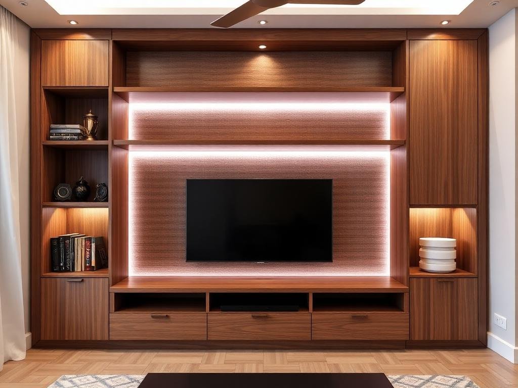 Wall-Mounted TV Unit with Integrated Storage & LED Backlight