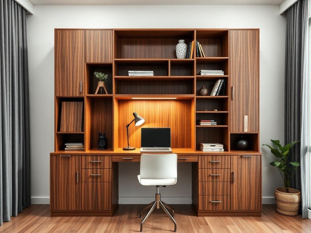 Modular Study Table with Bookshelf & Integrated Desk Lamp Area