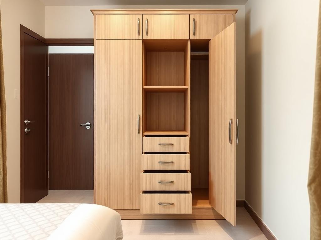 Compact 3-Door Wardrobe for Guest Room with Smart Storage